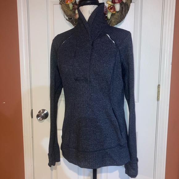 Lululemon Think Fast Pullover Longsleeve Grey Herringbone Athleticwear Top sz 10 - Picture 2 of 10